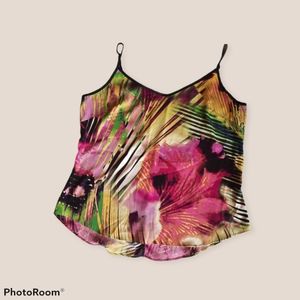 Curved hem, flower abstract, cami tank.